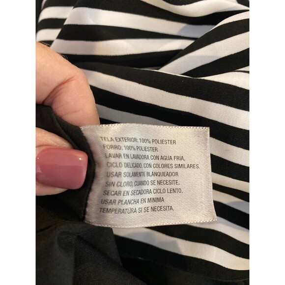 Worthington Dress Faux Wrap Size 12 Black White Stripes Fitted Lined Sleeveless - Picture 7 of 11